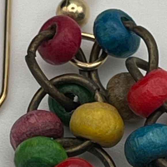 2" Pierced Dangle Earrings Multicolor Beads Gold Tone - Picture 6 of 8